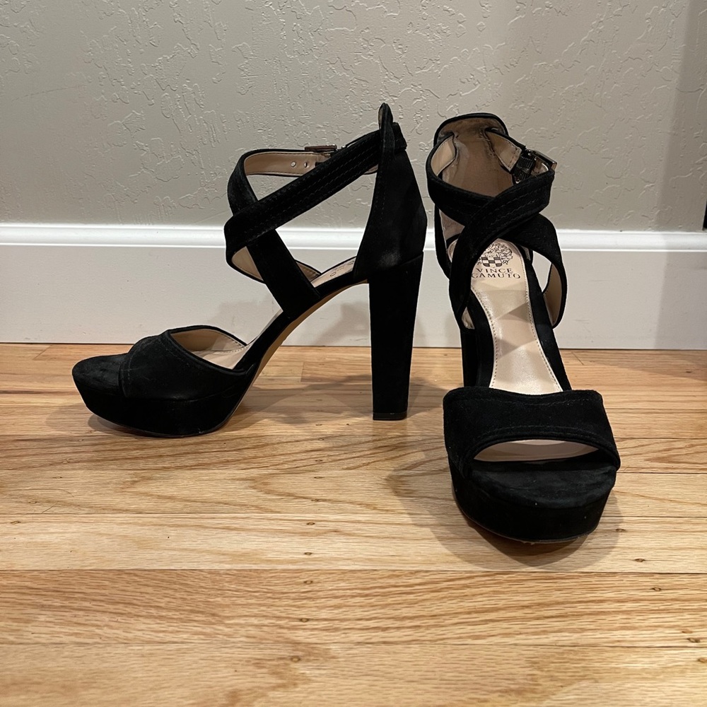 Vince Camuto strappy suede platform heels